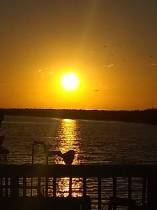 A magnificent golden sunset over the calm water at Arroyo City, capturing the warm glow of the evening sky.
